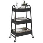 vidaXL Opbergtrolley 3-laags 42x41,5x77 cm staal zwart, Verzenden, Nieuw