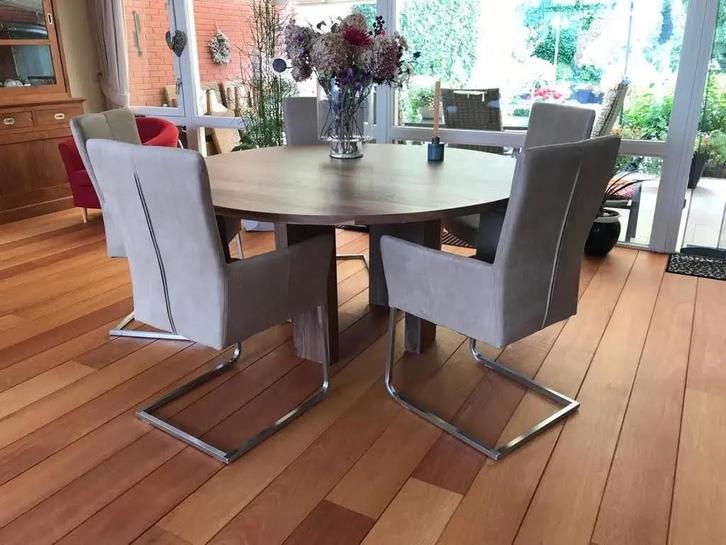 Set van 5 leren eetkamerstoelen - met sledepoot en, Huis en Inrichting, Stoelen, Nieuw, Leer, Ophalen of Verzenden