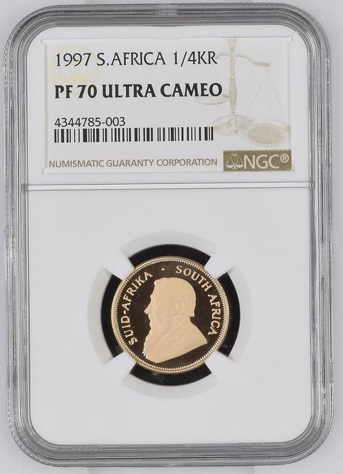 Gouden 1/4 oz Krugerrand 1997 PF70 Ultra Cameo NGC, Postzegels en Munten, Munten | Afrika, Losse munt, Goud, Zuid-Afrika, Verzenden