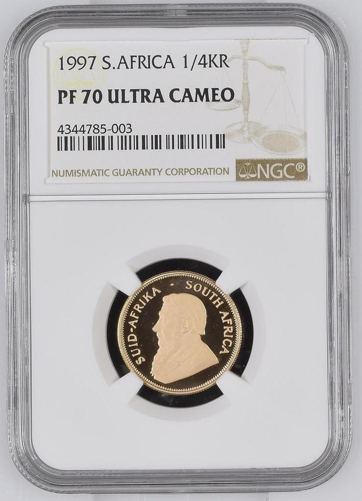 Gouden 1/4 oz Krugerrand 1997 PF70 Ultra Cameo NGC, Postzegels en Munten, Munten | Afrika, Losse munt, Goud, Zuid-Afrika, Verzenden