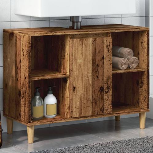 vidaXL Badkamerkast 80x33x60 cm bewerkt hout oud houtkleurig, Huis en Inrichting, Tafels | Kaptafels, Nieuw, Verzenden