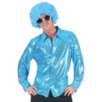 Seventies/eighties disco hemd blauwe pailletten voor heren.., Nieuw, Ophalen of Verzenden