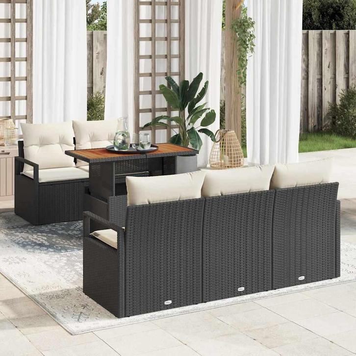 vidaXL Tuin Sofa Set met opslag 6 pcs Zwart Poly riet, Tuin en Terras, Tuinsets en Loungesets, Nieuw, Rotan, Verzenden