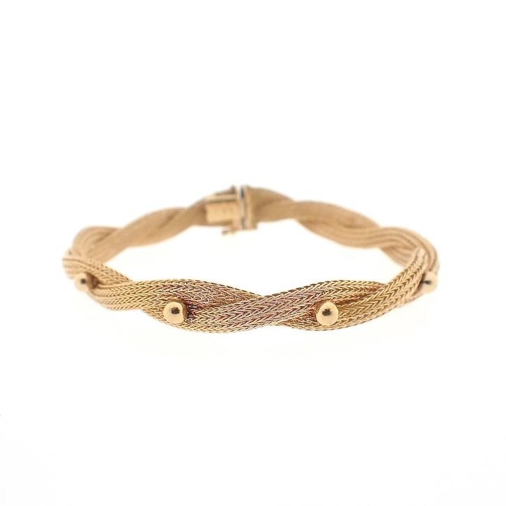 18 Krt. Vintage gouden brede armband | 19,0 cm (schakel), Sieraden, Tassen en Uiterlijk, Armbanden, Overige kleuren, Gebruikt