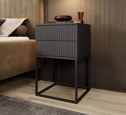 Meubella Nachtkastje antraciet 40cm lades metalen onderstel, Huis en Inrichting, Slaapkamer | Nachtkastjes, Nieuw, Verzenden