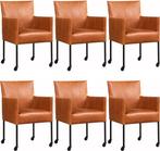 Set van 6 Leren eetkamerstoelen - met wieltjes - Echt leer,, Huis en Inrichting, Stoelen, Overige kleuren, Nieuw, Leer, Ophalen of Verzenden