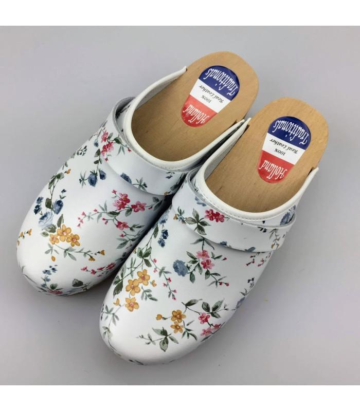 Hippe lederen damesklompen | open hiel wit bloem, Kleding | Heren, Schoenen, Nieuw, Ophalen of Verzenden