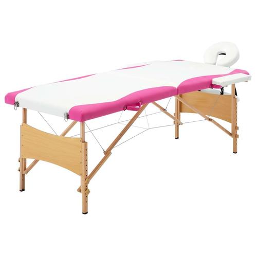 vidaXL Massagetafel inklapbaar 2 zones hout wit en roze, Sport en Fitness, Massageproducten, Nieuw, Verzenden