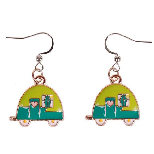 Oorbellen Zilverkleurig - Hangertje Caravan blauw/groen zilv, Sieraden, Tassen en Uiterlijk, Kindersieraden, Nieuw, Ophalen of Verzenden