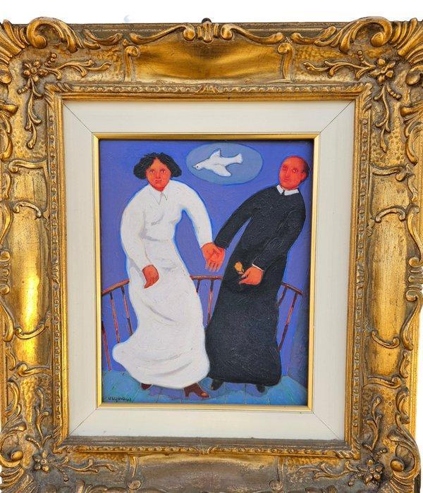 Giuseppe Vignani (1932-2024) - Prete e suora, Antiek en Kunst, Kunst | Schilderijen | Klassiek