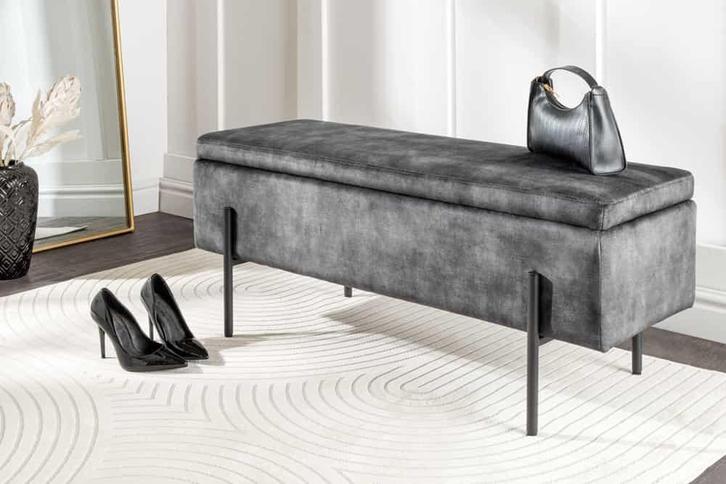 Moderne kistbank LOFT 100 cm grijze fluwelen bank met, Huis en Inrichting, Kasten | Overige, Ophalen of Verzenden