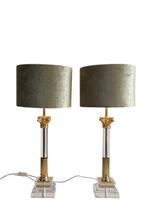 Tafellamp - Verguld, plexiglas - Twee tafellampen