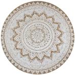 vidaXL Tapijt met print rond 120 cm gevlochten jute, Verzenden, Nieuw, Beige