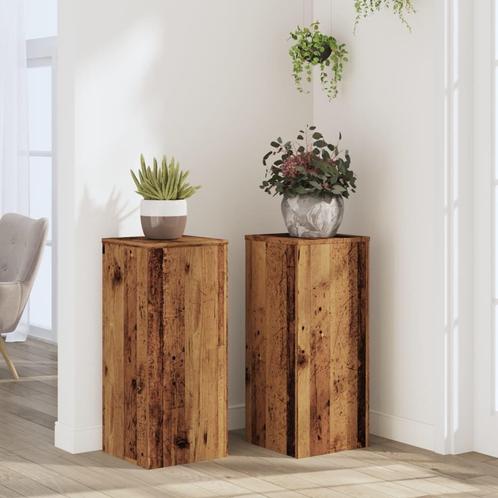 vidaXL Plantenstandaards 2 st 30x30x70 cm bewerkt hout oud, Tuin en Terras, Overige Tuin en Terras, Nieuw, Verzenden