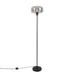 Art deco vloerlamp zwart met smoke glas - Bizle, Nieuw, Glas, Art Deco, 100 tot 150 cm