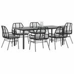 vidaXL 7-delige Tuinset met kussens poly rattan glas zwart, Tuin en Terras, Tuinsets en Loungesets, 6 zitplaatsen, Nieuw, Tuinset