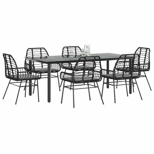 vidaXL 7-delige Tuinset met kussens poly rattan glas zwart, Tuin en Terras, Tuinsets en Loungesets, Tuinset, Nieuw, 6 zitplaatsen