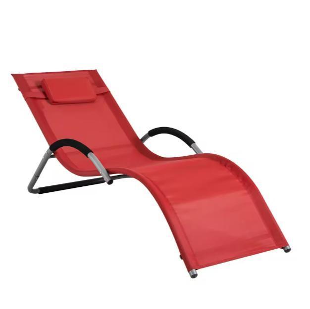 Opvouwbare Ligstoel met Kussen – Rood, Tuin en Terras, Tuinstoelen, Nieuw, Verzenden