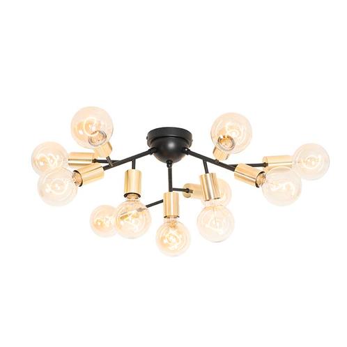 Design plafondlamp zwart met goud 12-lichts - Juul, Huis en Inrichting, Lampen | Plafondlampen, Nieuw, Overige materialen