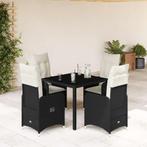 vidaXL 5-delige Bistroset met kussens poly rattan zwart, Tuin en Terras, Verzenden, Nieuw, Rotan, 4 zitplaatsen