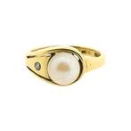 Gouden ring met parel en diamant | 0,01 ct. (parel ring), Sieraden, Tassen en Uiterlijk, Ringen, Gebruikt, Overige kleuren, Ophalen of Verzenden