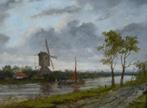 W. Roelofs (XX) - Polderlandschap met molen, Antiek en Kunst, Kunst | Schilderijen | Klassiek