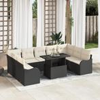 vidaXL 10-delige tuinset met kussens Zwart Poly Rattan, Verzenden, Nieuw, Rotan, Tuinset