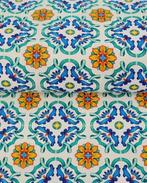 Canvas Katoen Geometrische Bloemen Wit, Nieuw, Wit