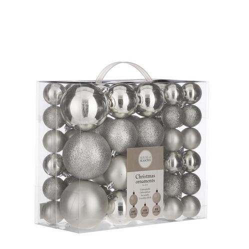 Plastic Kerstballen Set - 46 Stuks - Ø4/6/8 cm - Zilver, Diversen, Kerst, Nieuw, Verzenden