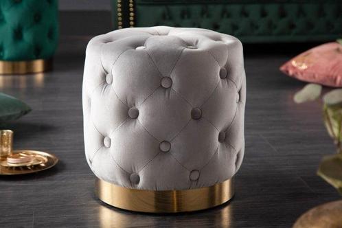 Design kruk MODERN BAROK 37cm edel grijs goud fluweel, Huis en Inrichting, Banken | Voetenbanken en Poefen, Ophalen of Verzenden