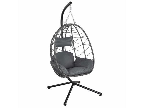 Veiling - Polyrotan Hangstoel - Grijs - Incl. onderstel, Tuin en Terras, Tuinstoelen, Nieuw