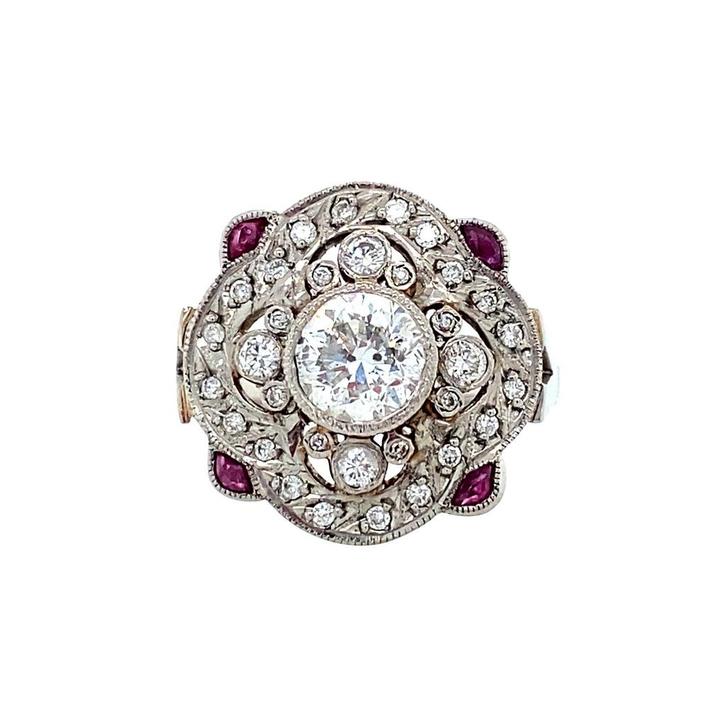 Platina prinsessen ring met diamant en robijn 900, Sieraden, Tassen en Uiterlijk, Ringen, Nieuw, Ophalen of Verzenden