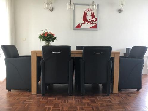 Set van 6 leren eetkamerfauteuils - met armleuning en wieltj, Huis en Inrichting, Stoelen, Overige kleuren, Nieuw, Leer, Ophalen of Verzenden