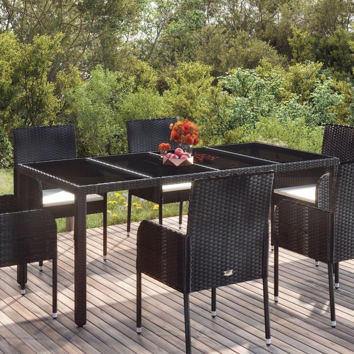 vidaXL Tuintafel met glazen blad 190x90x75 cm poly rattan, Tuin en Terras, Tuintafels, Nieuw, Verzenden