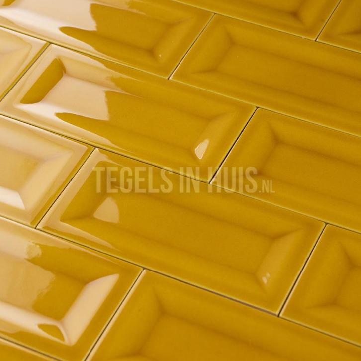 Wandtegel evolution in metro glans amber geel craquelé, Doe-het-zelf en Verbouw, Tegels, Wandtegels, Nieuw, 10 m² of meer, Keramiek