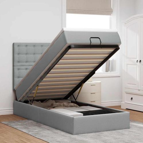 vidaXL Bed poef met matras en LEDs stof 80x200 cm, Huis en Inrichting, Slaapkamer | Bedden, 80 cm, 200 cm, Grijs, Eenpersoons