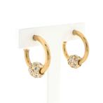 Gouden oorringen met bolletjes hanger met zirconia | Ø 20.., Gebruikt, Overige kleuren, Ophalen of Verzenden, Met edelsteen