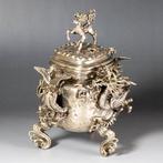 Qilin en draken wierookvat in galvanisch zilver - Tsunetaro, Antiek en Kunst