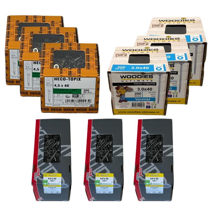 Houtschroeven multipack XL - 3.0X40 -4.5X40 -, Doe-het-zelf en Verbouw, IJzerwaren en Bevestigingsmiddelen, Ophalen of Verzenden