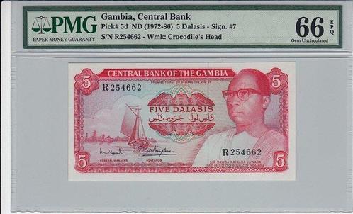 Gambia P 5d 5 Dalasis Nd1972-86 Pmg 66 Epq, Postzegels en Munten, Bankbiljetten | Europa | Niet-Eurobiljetten, Verzenden
