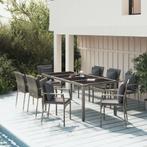 vidaXL 9-delige Tuinset met kussens poly rattan grijs, Nieuw, 8 zitplaatsen, Tuinset, Verzenden