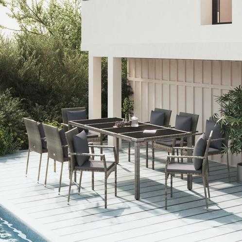 vidaXL 9-delige Tuinset met kussens poly rattan grijs, Tuin en Terras, Tuinsets en Loungesets, Tuinset, Nieuw, 8 zitplaatsen, Rotan