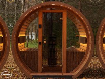 Buitensauna panorama thermohout barrel sauna prefab geleverd beschikbaar voor biedingen