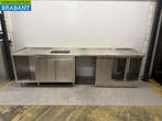 RVS Spoeltafel Werkkast met kasten en regaal 329,5 x 80 x 94, Ophalen of Verzenden, Gebruikt