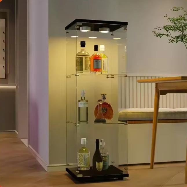 Glazen Vitrinekast met LED – 3-Laags Zwarte Displaykast, Huis en Inrichting, Kasten | Vitrinekasten, Nieuw, Verzenden