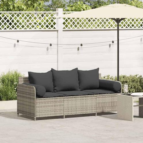 vidaXL Tuinbank 3-zits met kussens poly rattan lichtgrijs, Tuin en Terras, Tuinsets en Loungesets, Nieuw, Rotan, Verzenden