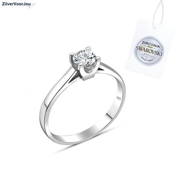 Zilveren Swarovski zirkonia solitaire ring, Sieraden, Tassen en Uiterlijk, Ringen, Nieuw, Verzenden