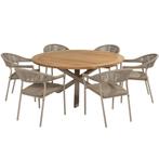 Sienna Prado dining tuinset 160 cm rond 7 delig zand teak, Tuin en Terras, Ophalen of Verzenden, Nieuw