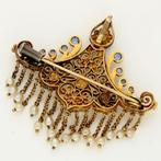Broche - 18 karaat Geel goud - Robijn, saffier, parel, Sieraden, Tassen en Uiterlijk, Antieke sieraden