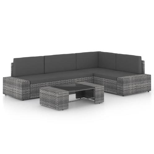 vidaXL 5-delige Loungeset met kussens poly rattan grijs, Tuin en Terras, Tuinsets en Loungesets, Loungeset, Nieuw, Rotan, Verzenden